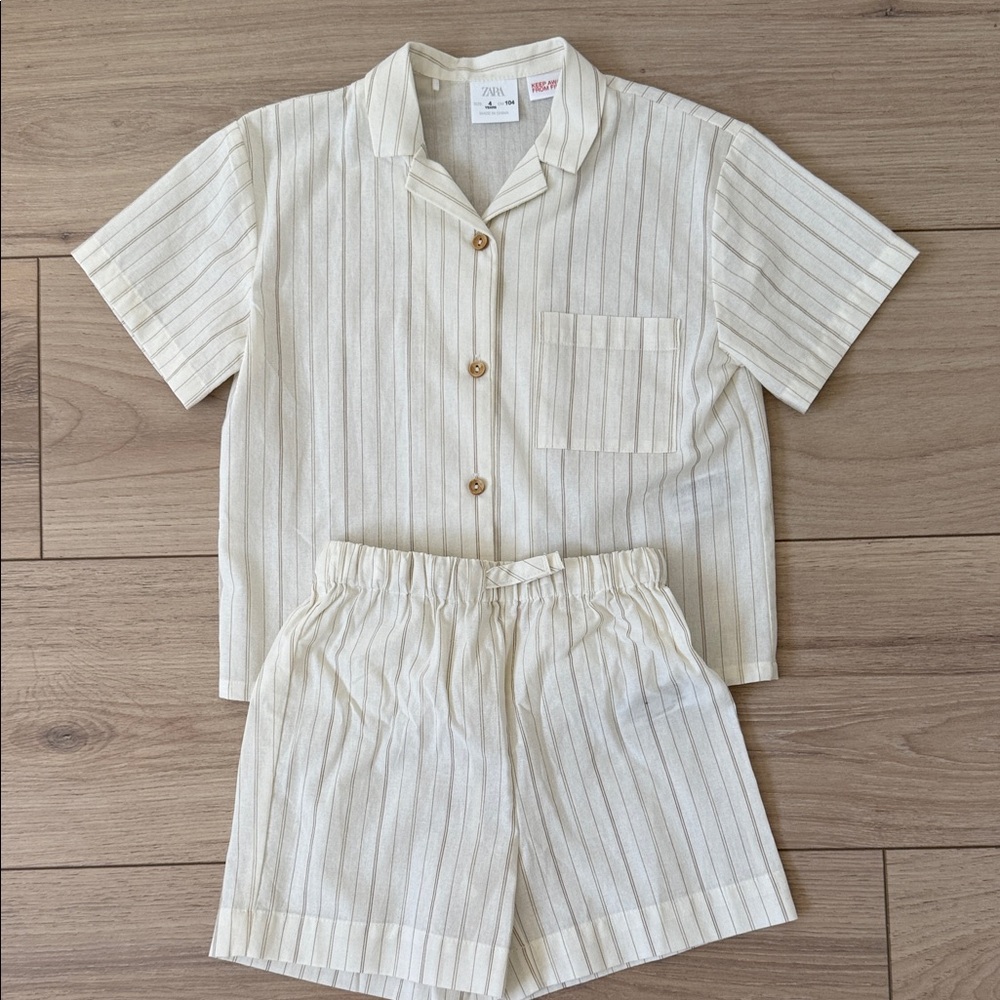 Zara Kids Beige Striped Pajama Set